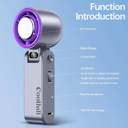 Handheld Portable Fan with Turbo Cooling - Hand Held Fan Rechargeable, 1-199 Speeds, up to 12Hrs Battery Life, Powerful Mini Personal Fan for Travel, Outdoor, Beach & Makeup