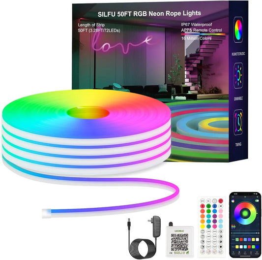 Neon Rope Lights,  100FT RGB LED Strip Lights, Waterproof IP67 LED Lights for Bedroom, DIY Design, Music Sync, 44 Key Remote Control, Multiple Modes for Bedroom, Holiday Decoration