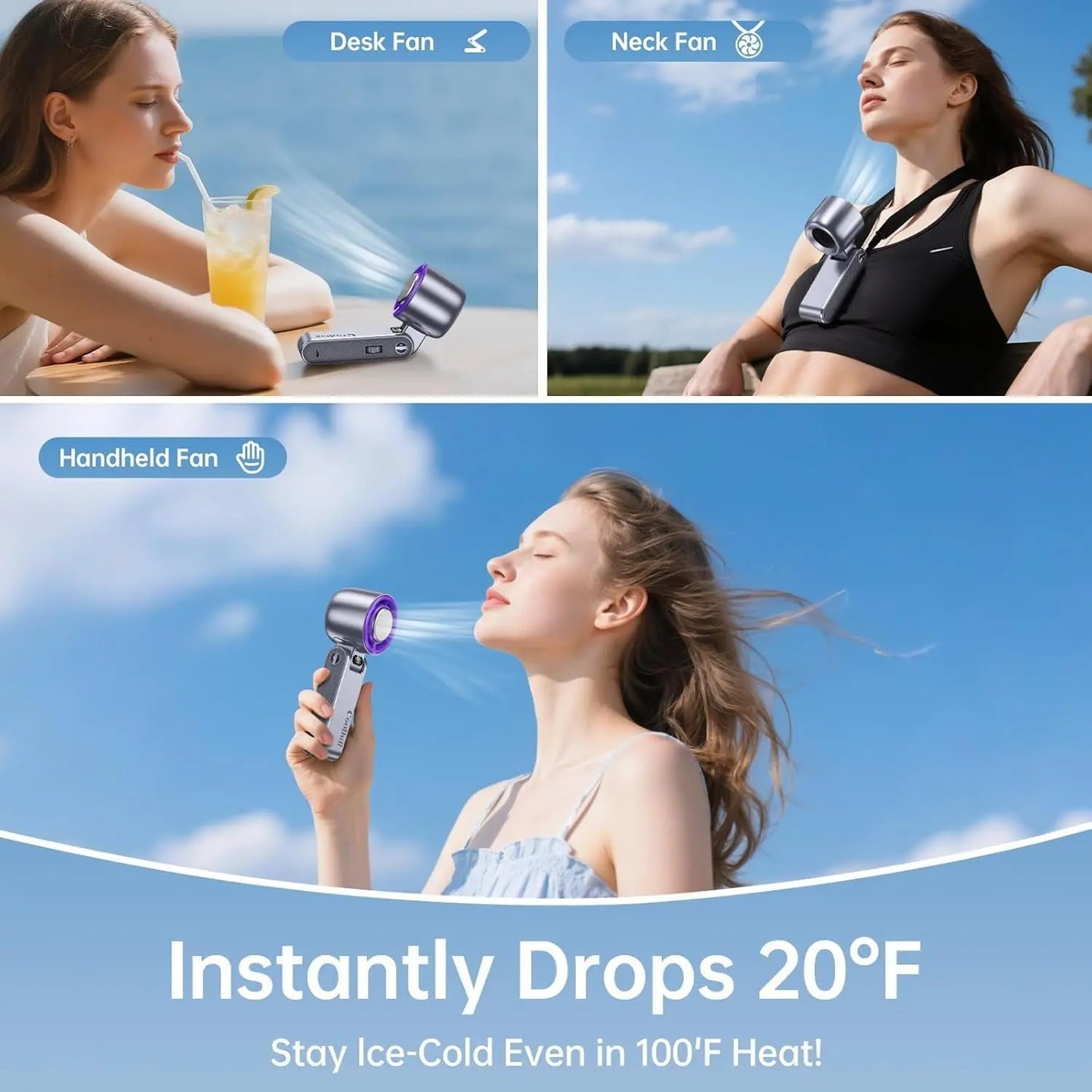 Handheld Portable Fan with Turbo Cooling - Hand Held Fan Rechargeable, 1-199 Speeds, up to 12Hrs Battery Life, Powerful Mini Personal Fan for Travel, Outdoor, Beach & Makeup