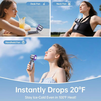 Handheld Portable Fan with Turbo Cooling - Hand Held Fan Rechargeable, 1-199 Speeds, up to 12Hrs Battery Life, Powerful Mini Personal Fan for Travel, Outdoor, Beach & Makeup